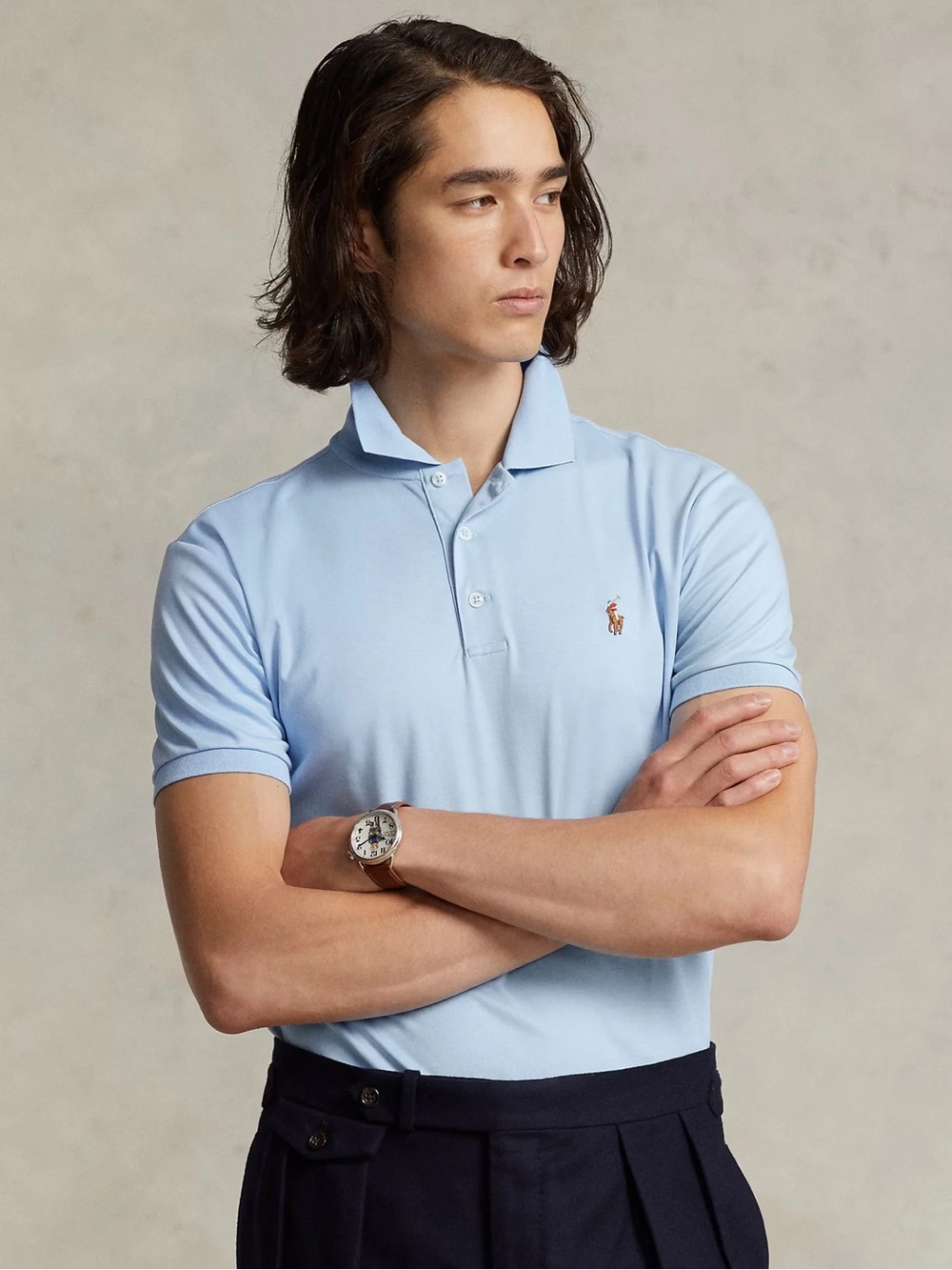 Polo Ralph Lauren Blue Custom Slim Fit Soft Cotton Polo Shirt | Size Medium
